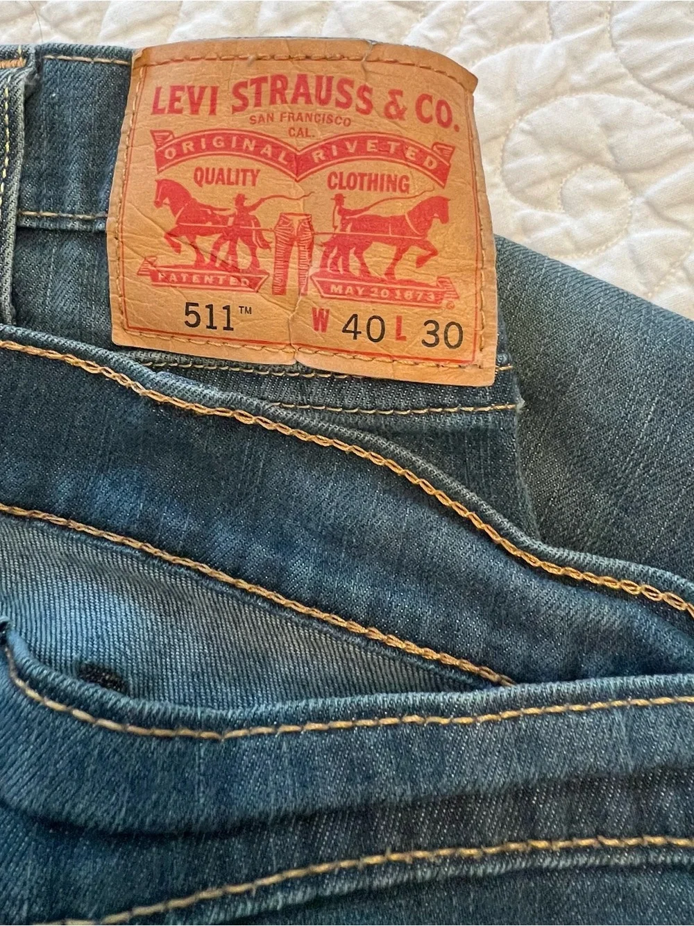 Levi's Men's Straight Jeans in Dark Blue with Tan Stitching